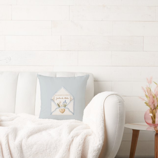 French Light Blue Cream Envelope Heart Floral   Cushion (Couch)