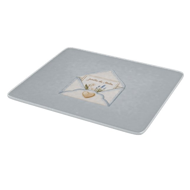 French Light Blue Cream Envelope Heart Floral   Cutting Board (Corner)