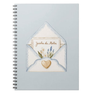 French Light Blue Cream Envelope Heart Floral Notebook