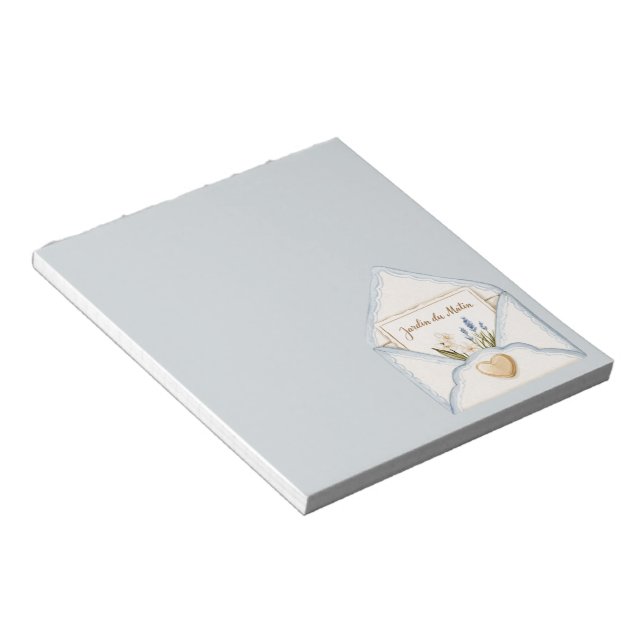 French Light Blue Cream Envelope Heart Floral   Notepad (Angled)