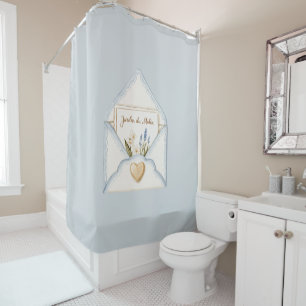 French Light Blue Cream Envelope Heart Floral   Shower Curtain