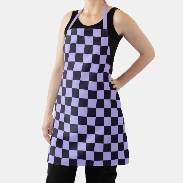 French lilac checkerboard pattern apron (Insitu)