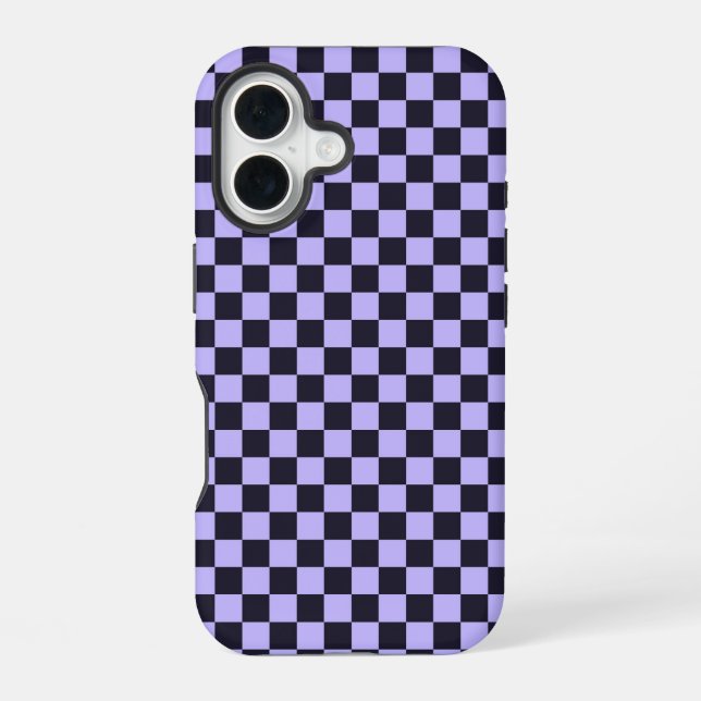French lilac checkerboard pattern iPhone 16 case (Back)