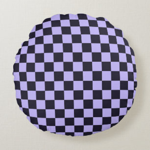 French lilac chequerboard pattern round cushion