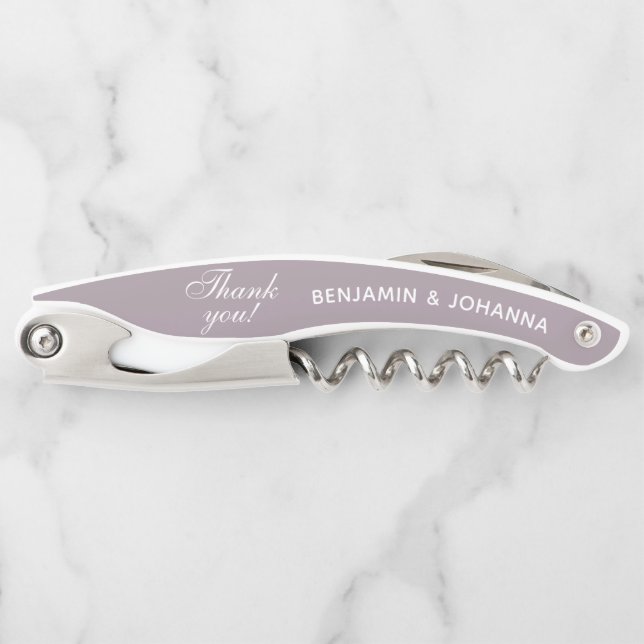French Lilac Colour Sceme Wedding Thank You Favour Corkscrew (Front)