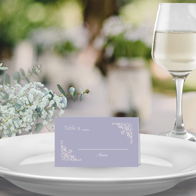 French Lilac Elegant Blank Table Number Place Card (Elegant wedding place cards with name and table number in romantic lavender purple and blush pink)
