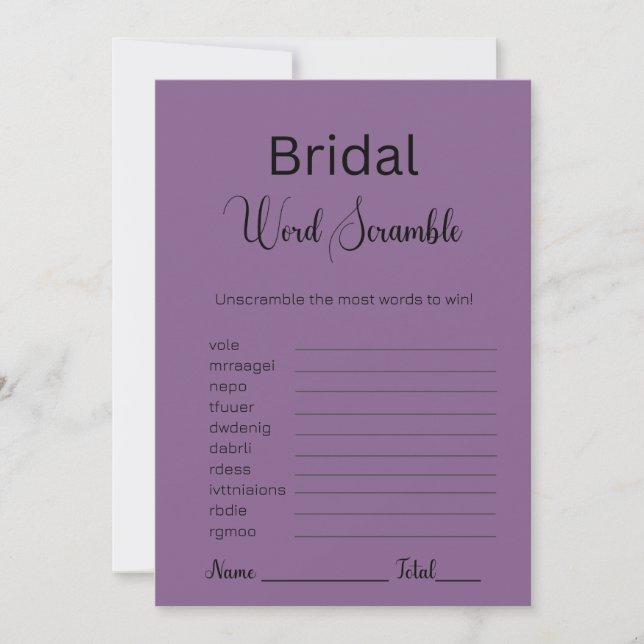French Lilac Purple Bridal Word Scramble Game Invitation (Front)