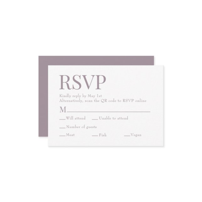 French Lilac Scan Qr Code Meal Choice Wedding RSVP Card (Front/Back In Situ)