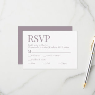 French Lilac Scan Qr Code Meal Choice Wedding RSVP Card