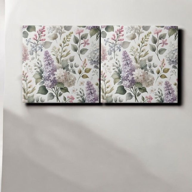 French Lilac Watercolor Floral Elegant Spring Deco Tile (Creator Uploaded)