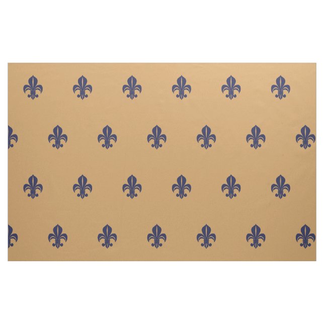 French lily, fleur de lis, blue on tan fabric (Fat Quarter)