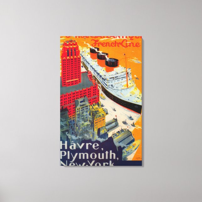 French Line Travel Poster, Havre to Plymouth, NY Canvas Print (Front)