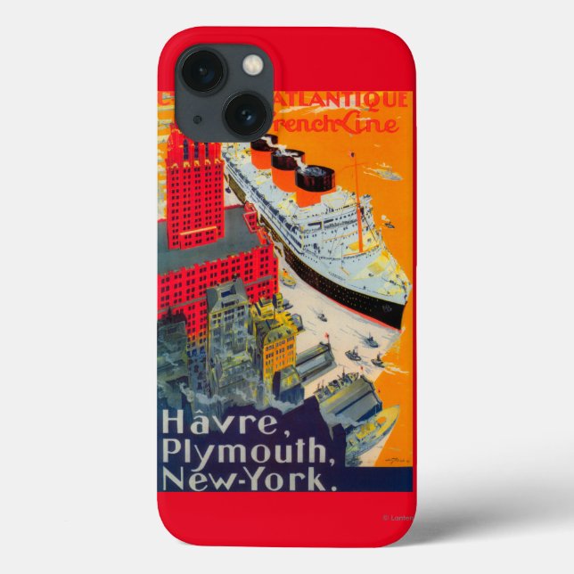 French Line Travel Poster, Havre to Plymouth, NY Case-Mate iPhone Case (Back)