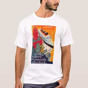 French Line Travel Poster, Havre to Plymouth, NY T-Shirt