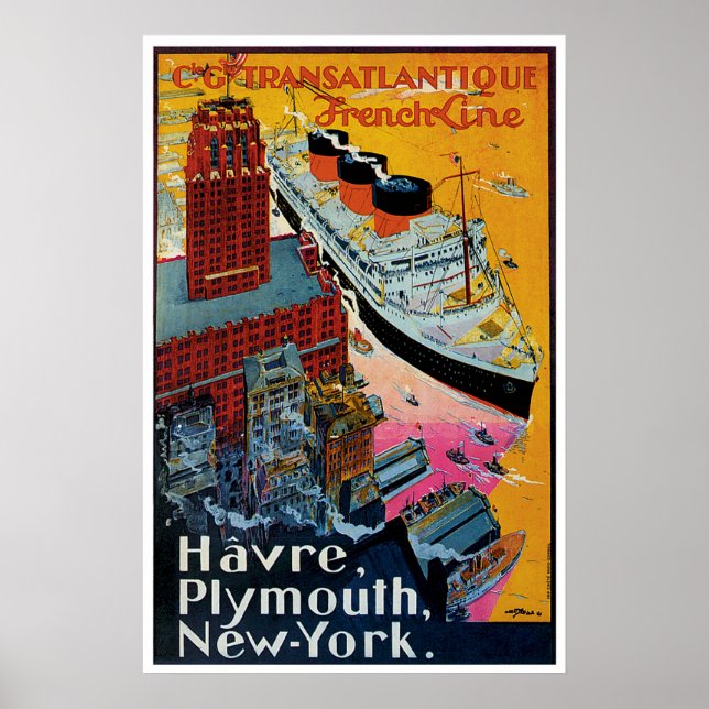 French Line Vintage Ship Advertisement Poster (Front)