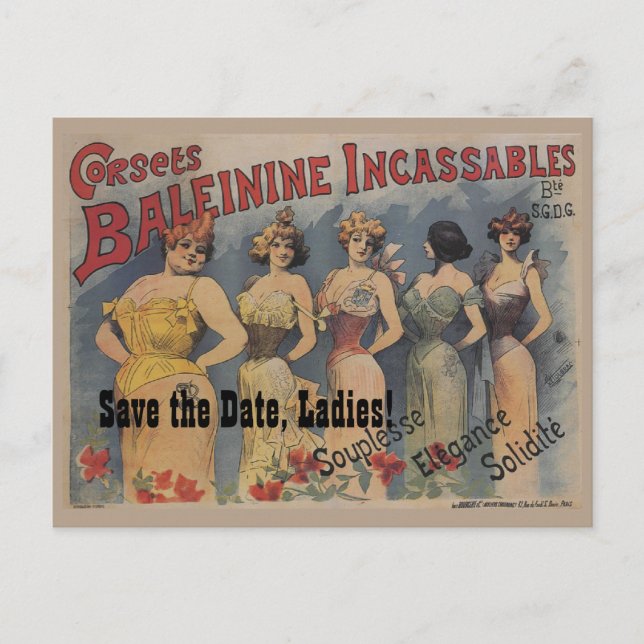 French Lingerie Bridal Shower Theme Save the Date Announcement Postcard (Front)