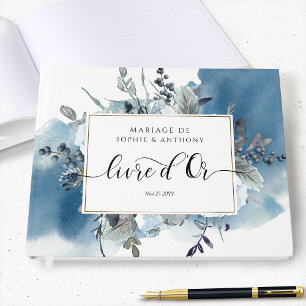 French, Livre d'Or, Blue Floral Guest Book