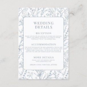 French luxury blue floral wedding details cards