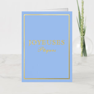French Macaron Joyeux Paques Blue Foil Holiday Card