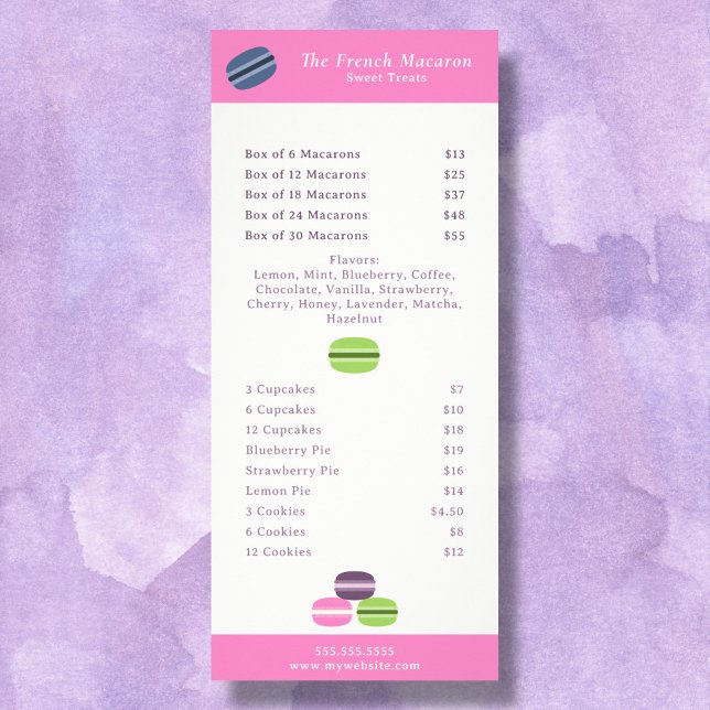 French Macaron Menu & Price List Rack Card (French Macaron Menu & Price List Rack Card)