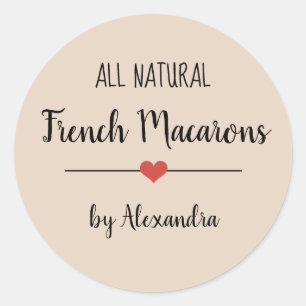 French Macarons beige script  Classic Round Sticker