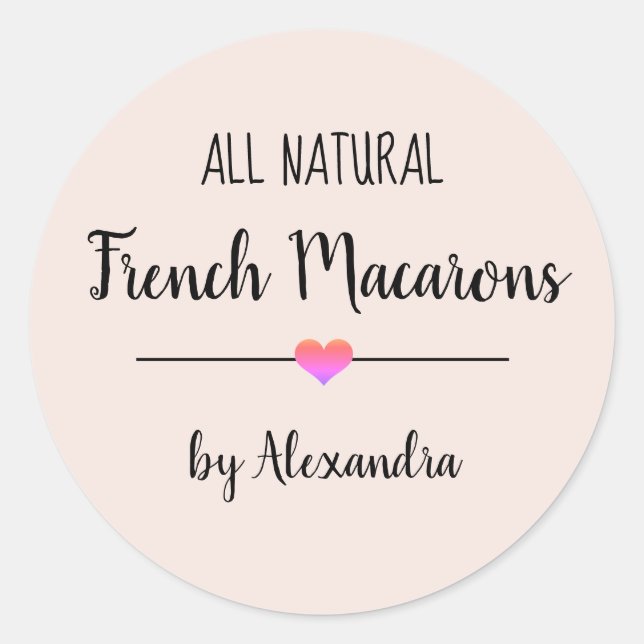 French Macarons blush pink script  Classic Round Sticker (Front)