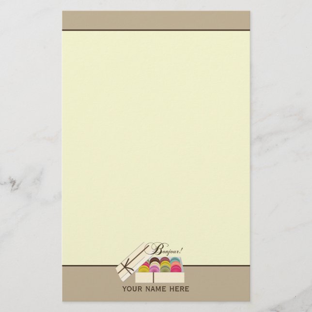 French Macarons Bonjour! Personalised Stationery (Front)
