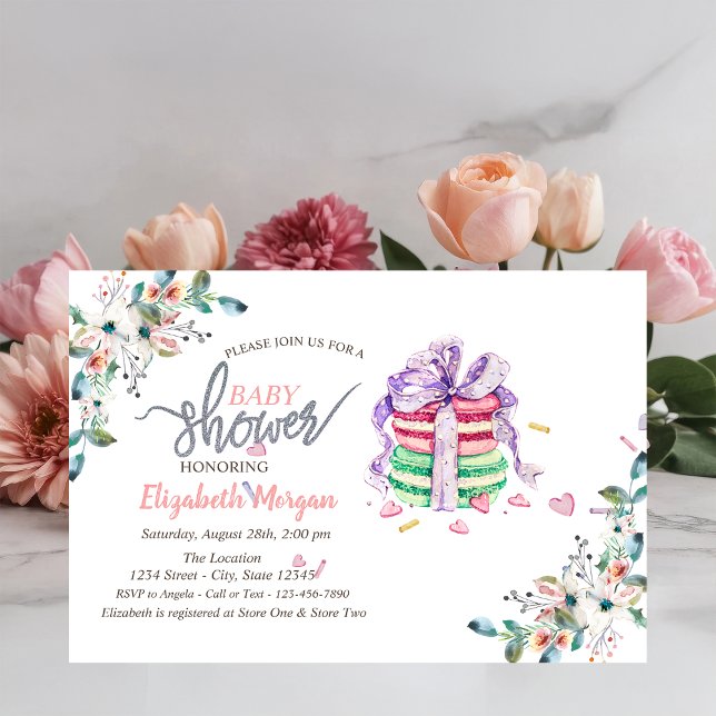French Macarons Flowers Baby Shower Invitation (Creator Uploaded)