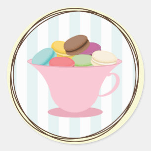 French Macarons In Pink Tea Cup Sticker