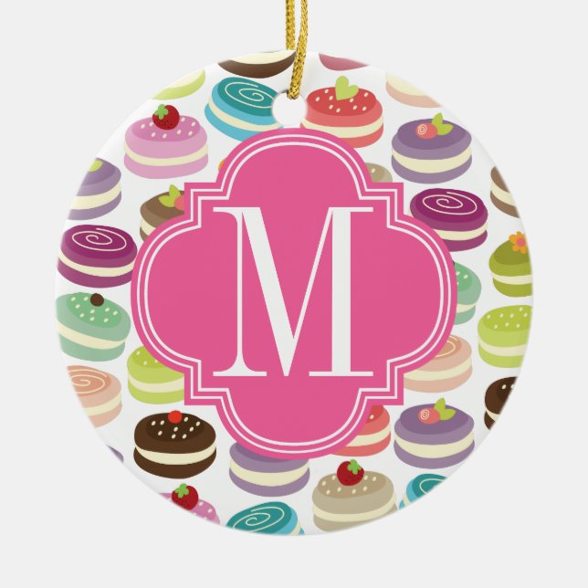 French Macarons Personalised Ceramic Tree Decoration (Front)