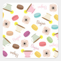 French Macarons Teacups & Anemones Sticker