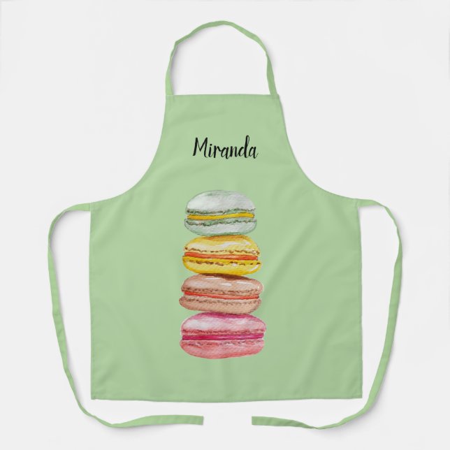 French Macarons Watercolor Hand-painted Apron (Front)