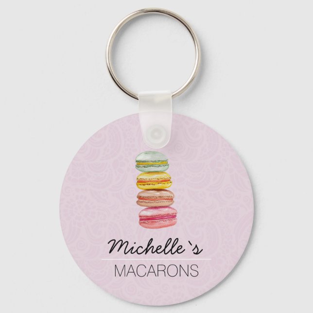 French Macarons Watercolor Hand-painted Key Ring (Front)