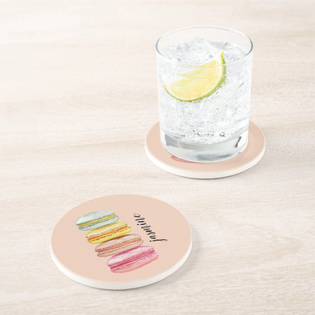 French Macarons Watercolor Hand-painted Monogram Coaster (Side)