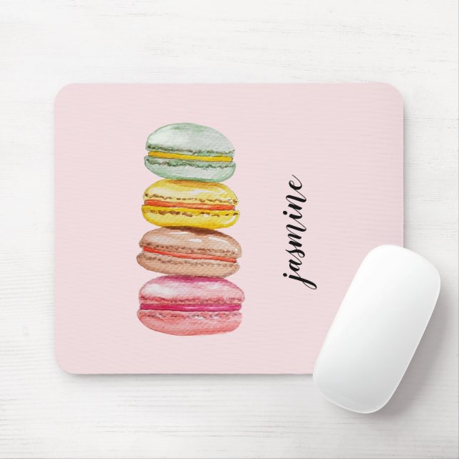 French Macarons Watercolor Hand-painted Mouse Pad (With Mouse)