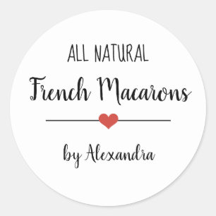 French Macarons white script  Classic Round Sticker