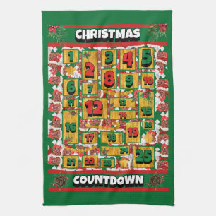 French Mastiff Countdown Christmas Advent Calendar Tea Towel