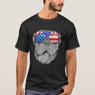 French Mastiff Dog Sunglasses Flag American 4Th Of T-Shirt