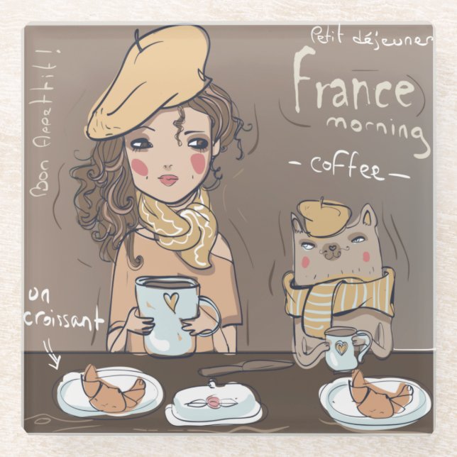 French Meal Glass Coaster (Front)