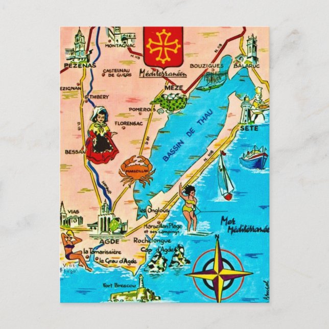 French Mediterranean Map Postcard (Front)