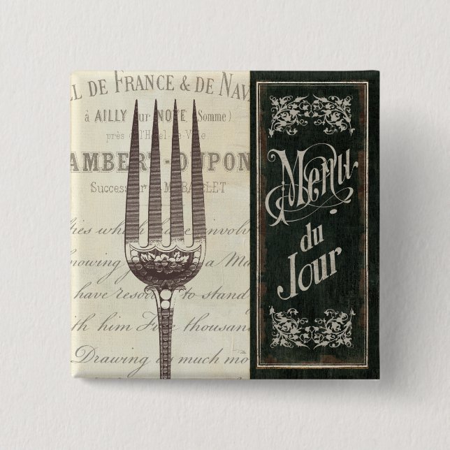 French Menu and Fork 15 Cm Square Badge (Front)