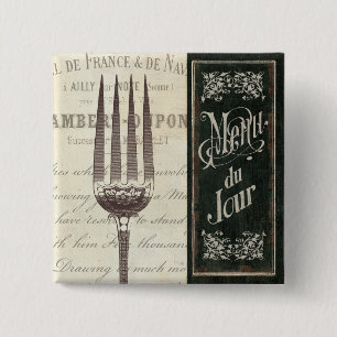 French Menu and Fork 15 Cm Square Badge