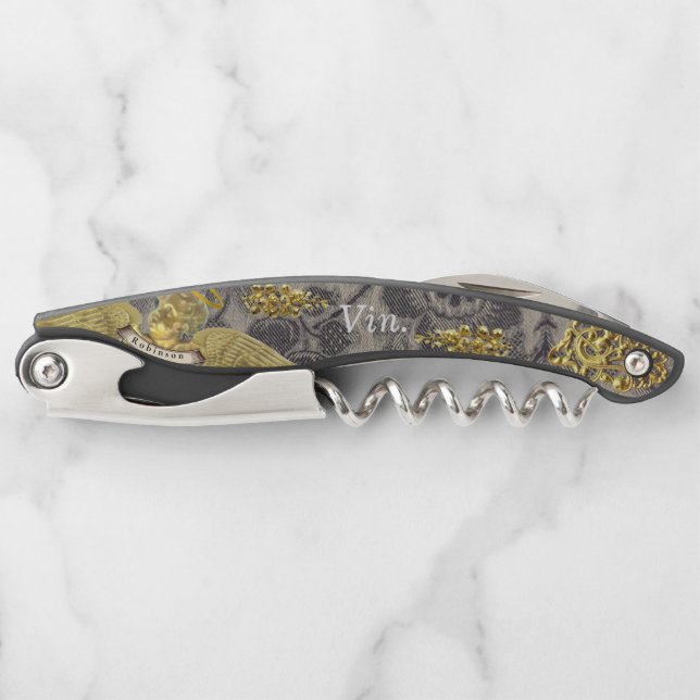 French Menu "Vin" Elegant Corkscrew (Black) (Front)