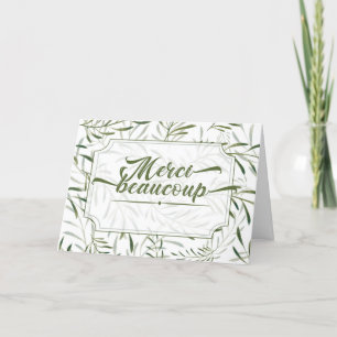 French Merci Beaucoup Thank You Green Botanical Card