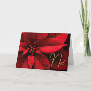French Merry Christmas Joyeux Noel Poinsettia Holiday Card
