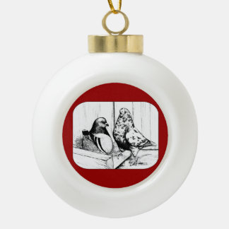 French Mondain Pigeons 1981 Ceramic Ball Christmas Ornament
