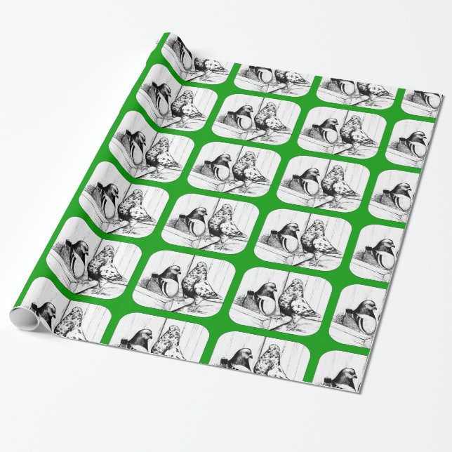 French Mondain Pigeons 1981 Wrapping Paper (Unrolled)