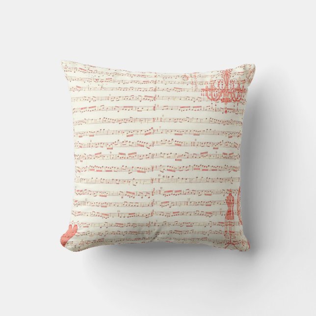 French Music Sheet Pink Cushion (Front)