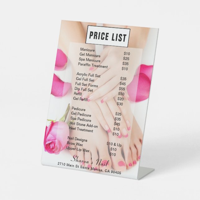 French Nails & Roses Manicure Salon Price List Pedestal Sign (Front)