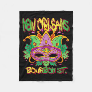 French New Orleans Mardi Gras Bourbon Street Souve Fleece Blanket
